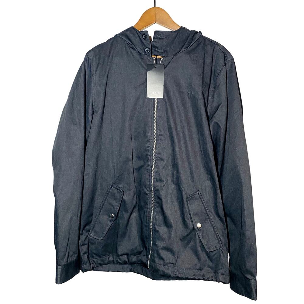 NEW! Five Four Full Zip Coated Canvas Jacket Black Hooded Button Pocket - M